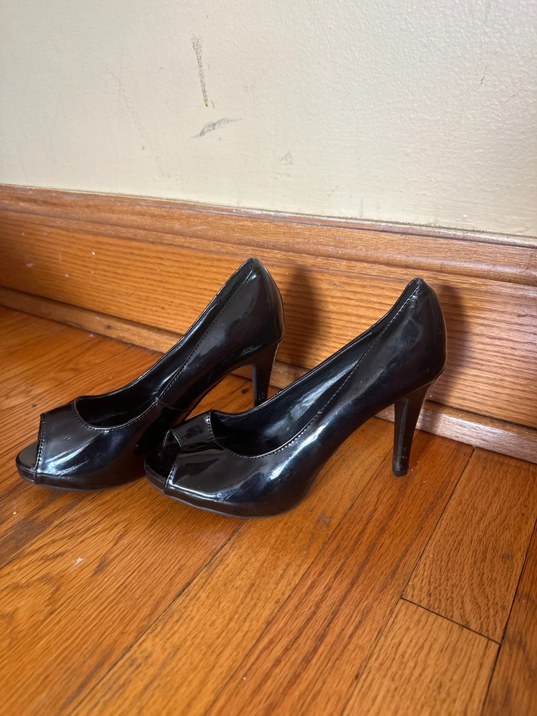OT Black Patent Leather Peep Toe Heels - photo 2