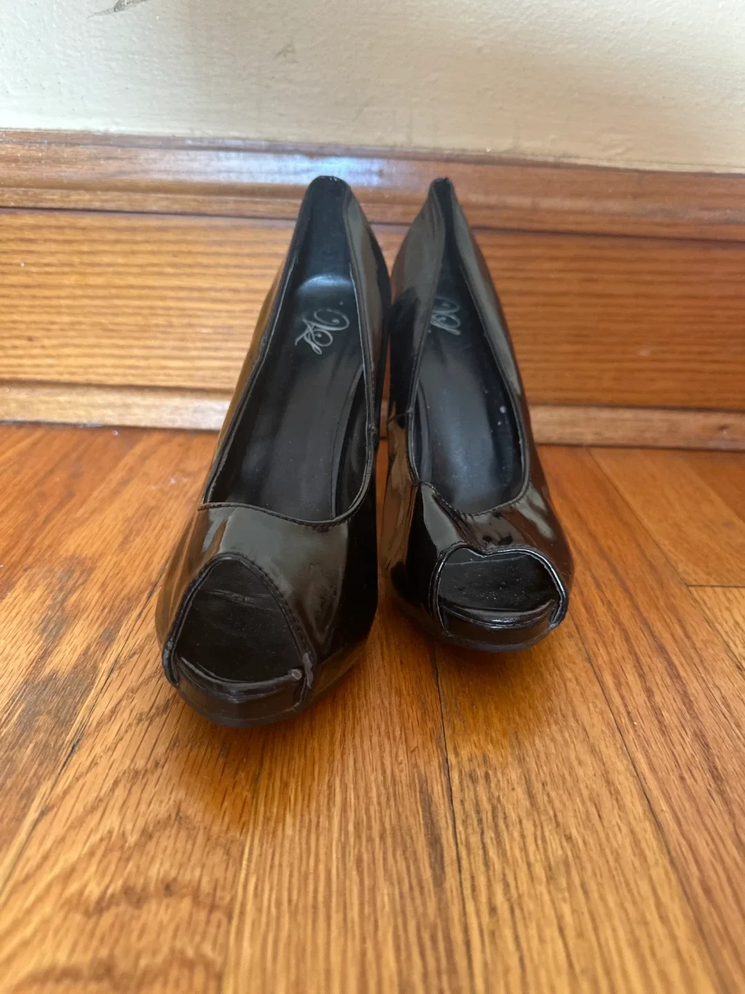 OT Black Patent Leather Peep Toe Heels