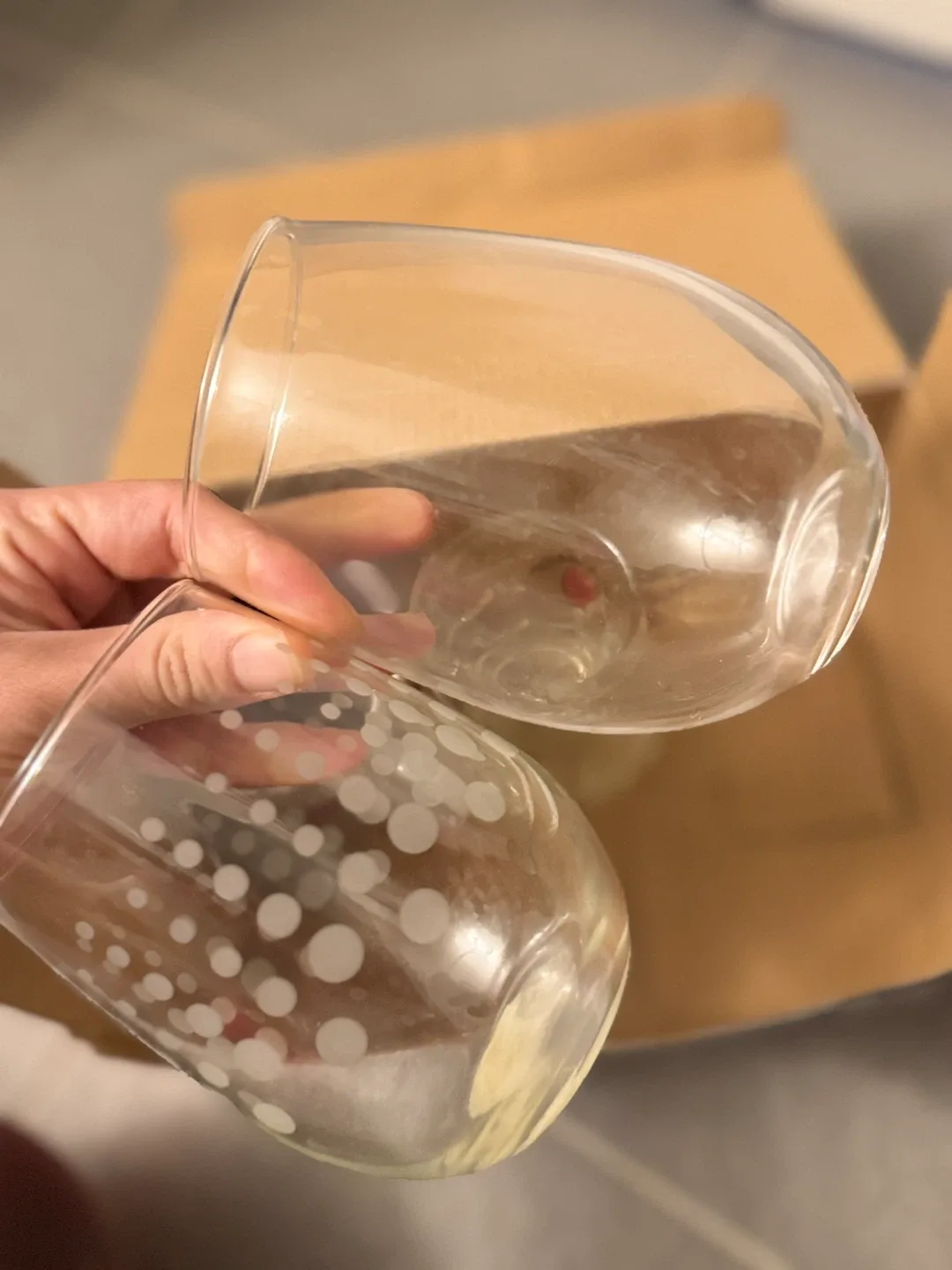 Stemless Wine Glasses, Polka Dot Design