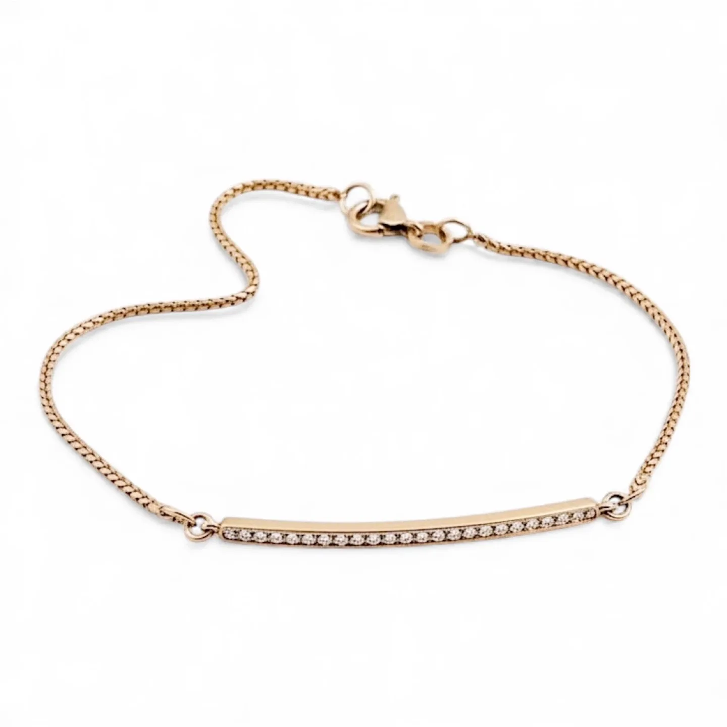 14K ROSE GOLD 19 PAVE DIAMONDS BRACELET 17CM - BRAND NEW