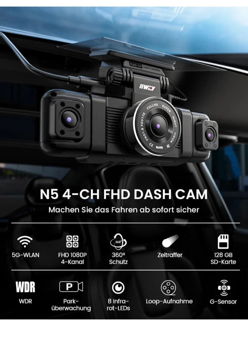 IIWEY N5 4-CH FHD Dash Cam image indicator(2)