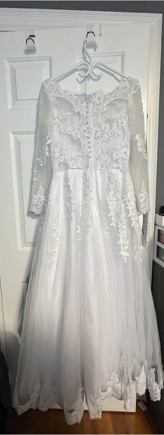 White Lace Wedding Dress-aline-M - photo 3