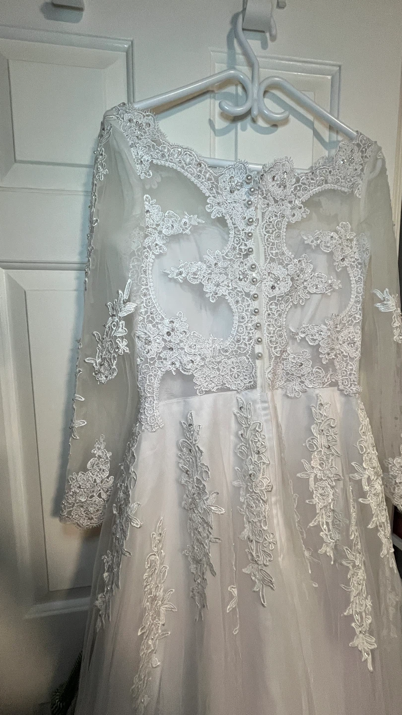 White Lace Wedding Dress-aline-M - photo 4