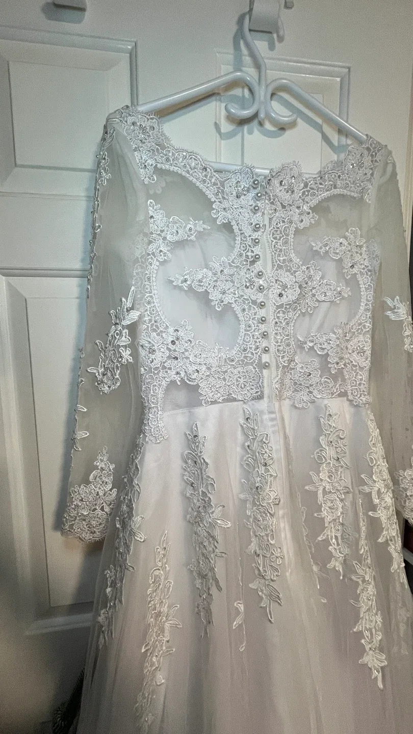 White Lace Wedding Dress-aline-M image indicator(4)