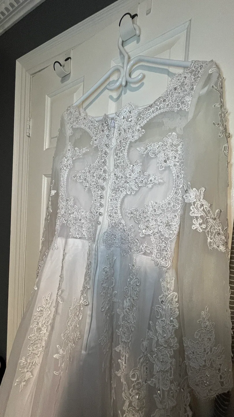 White Lace Wedding Dress-aline-M image indicator(5)