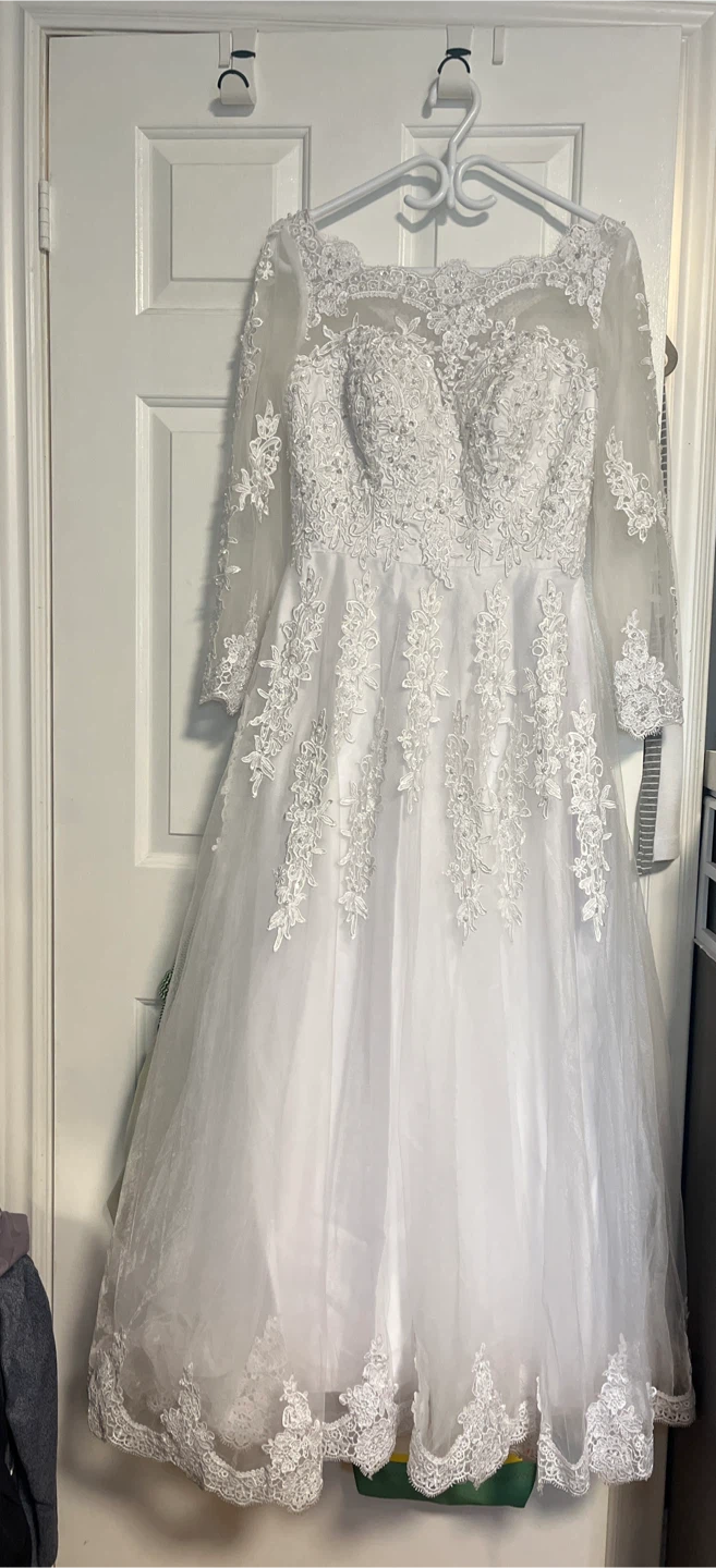White Lace Wedding Dress-aline-M - photo 2