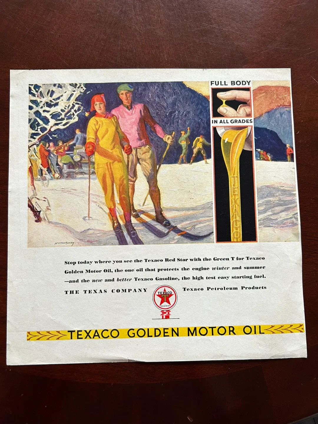 Art deco original ad Texaco Golden Motor Oil Gasoline vintage