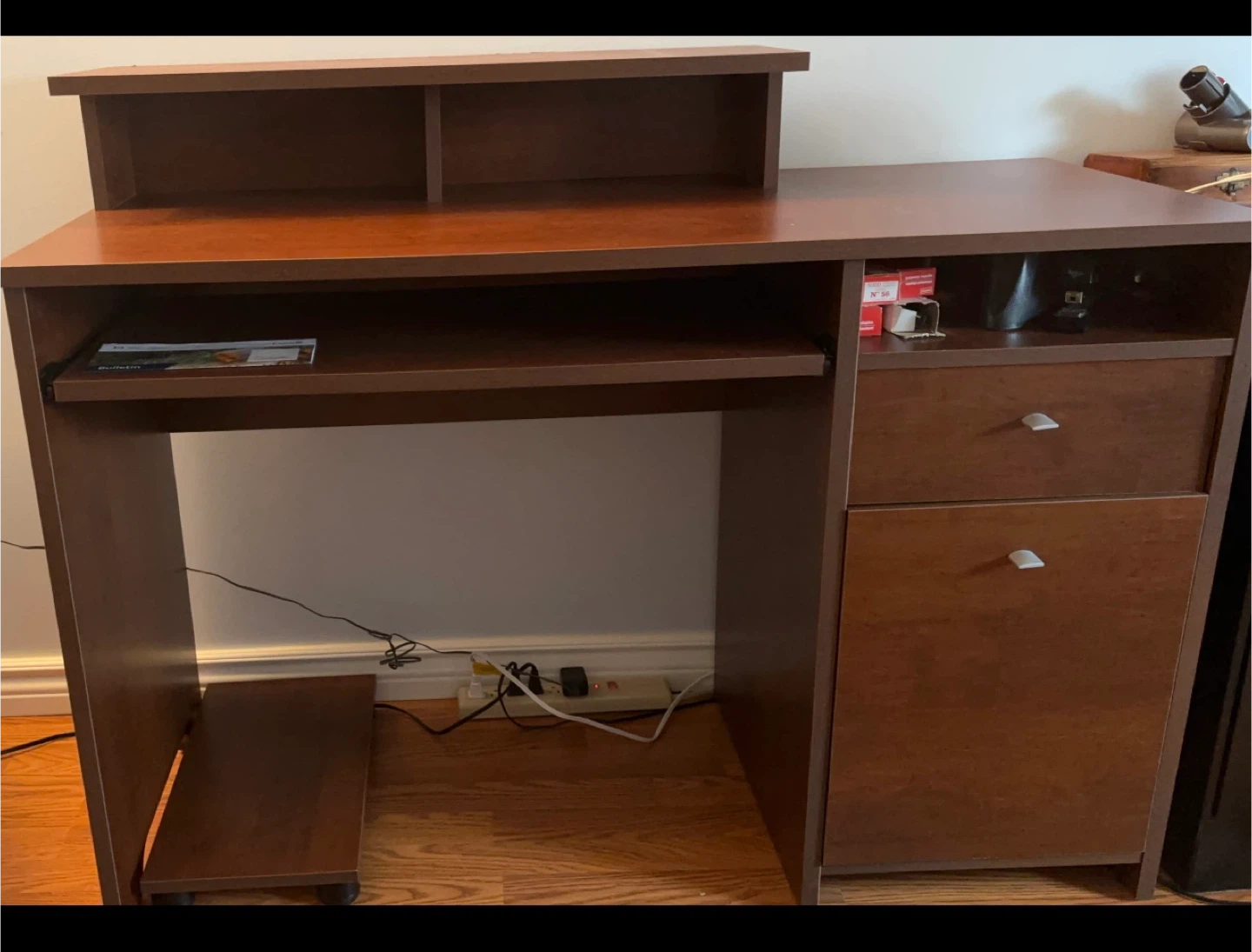 Brown Wooden Desk with Hutch