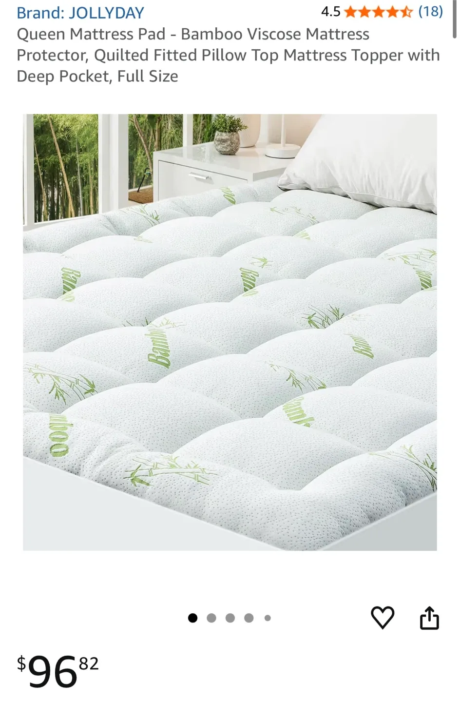 Full Size Bamboo Mattress Pad
