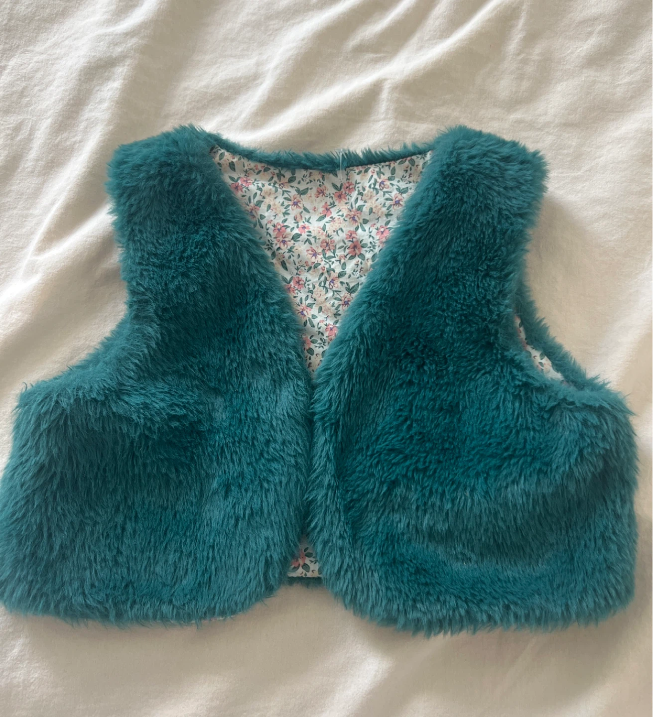Girls Faux Fur Vest - Teal  XS 4yrs