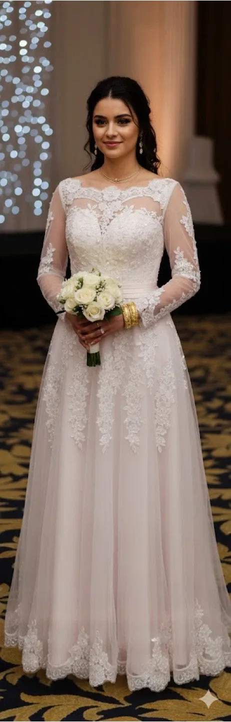White Lace Wedding Dress-aline-M