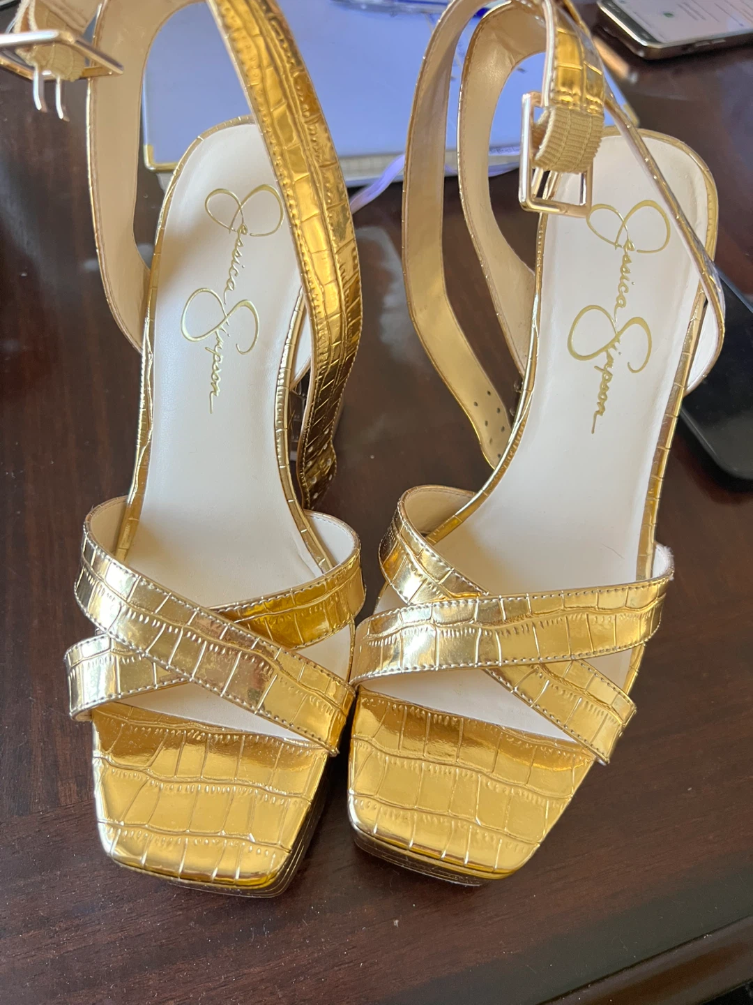 Jessica Simpson Gold Heels, Size 8