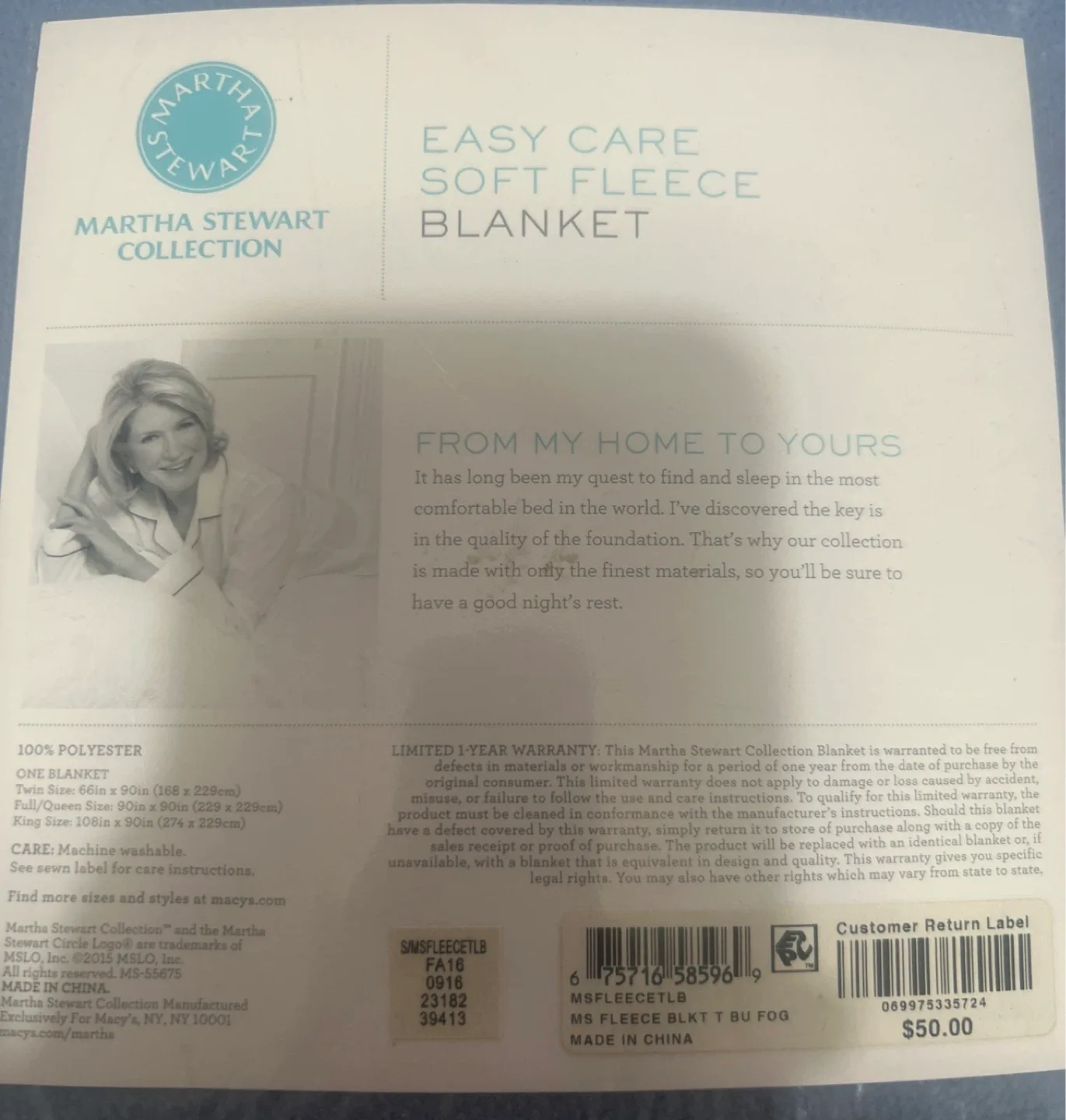 Martha Stewart Easy Care Soft Fleece Blanket image indicator(2)