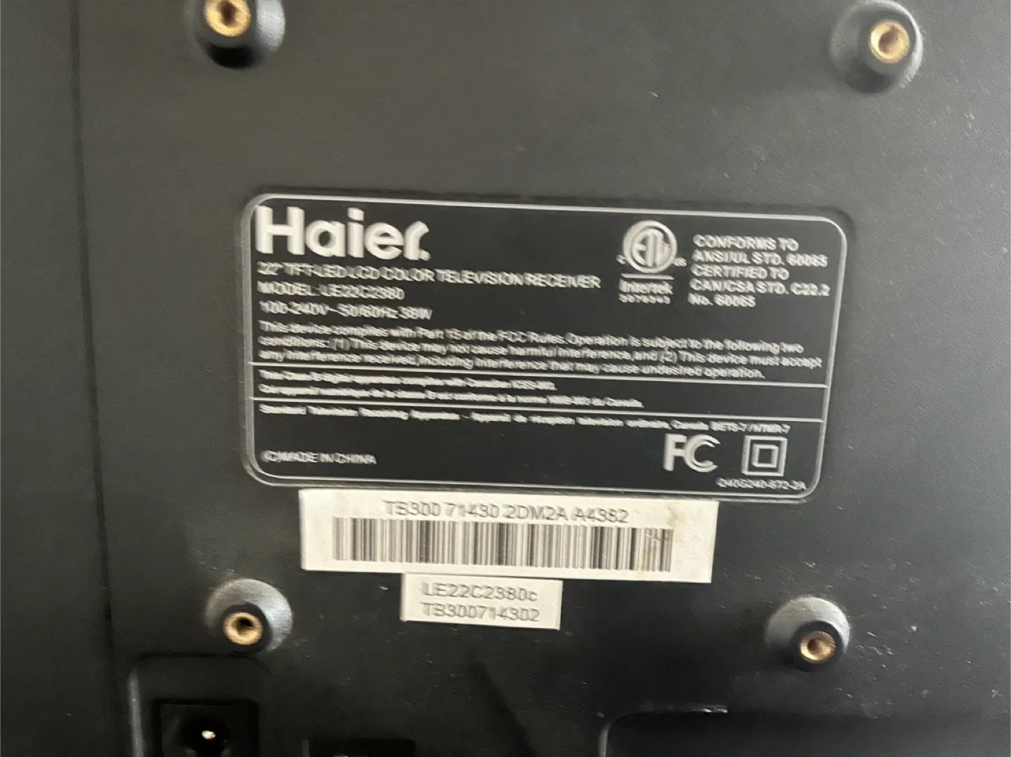 Haier 22" LED LCD Television Receiver