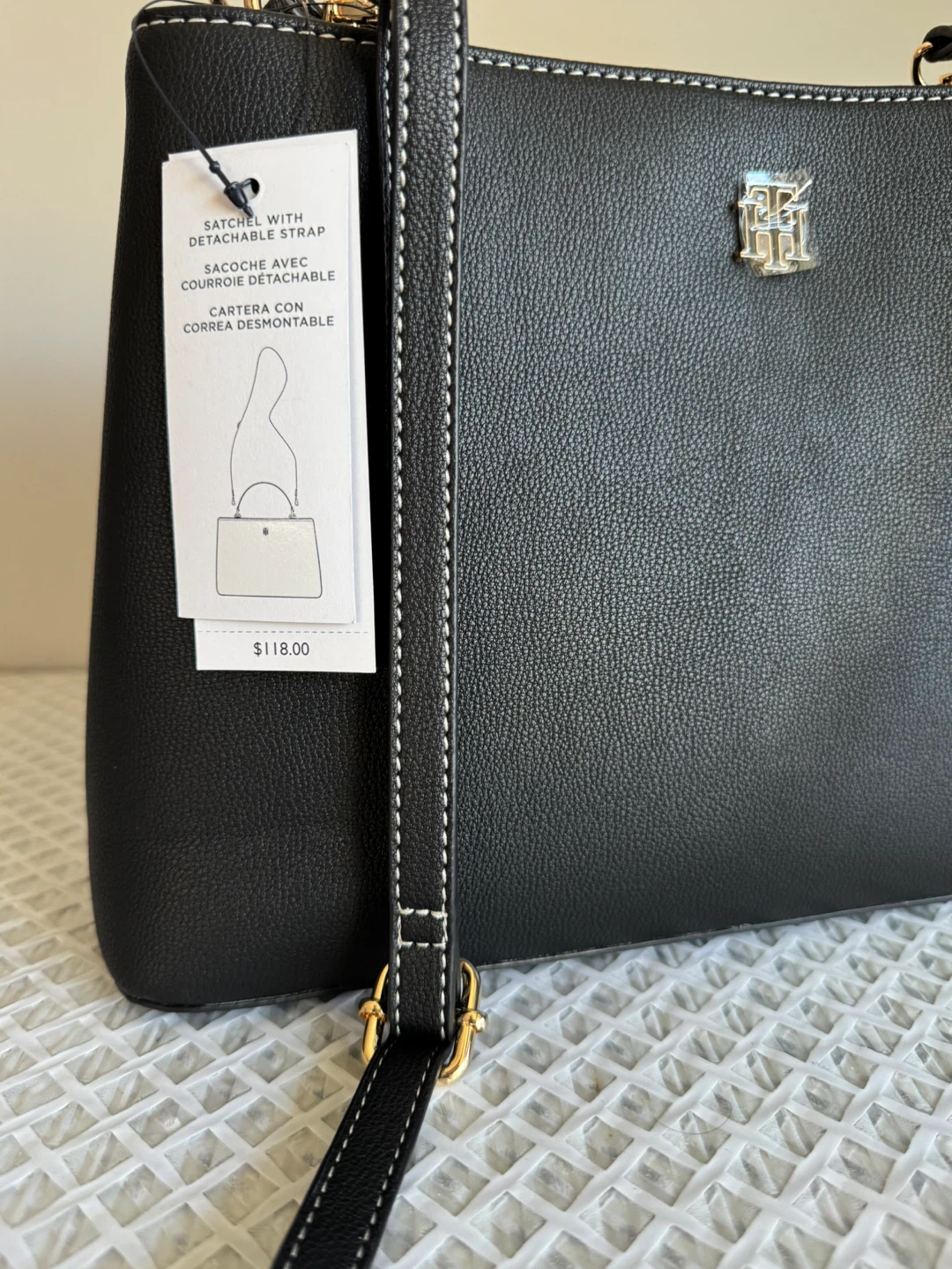 Tommy Hilfiger Black Satchel Bag w/ Detachable Strap - photo 2