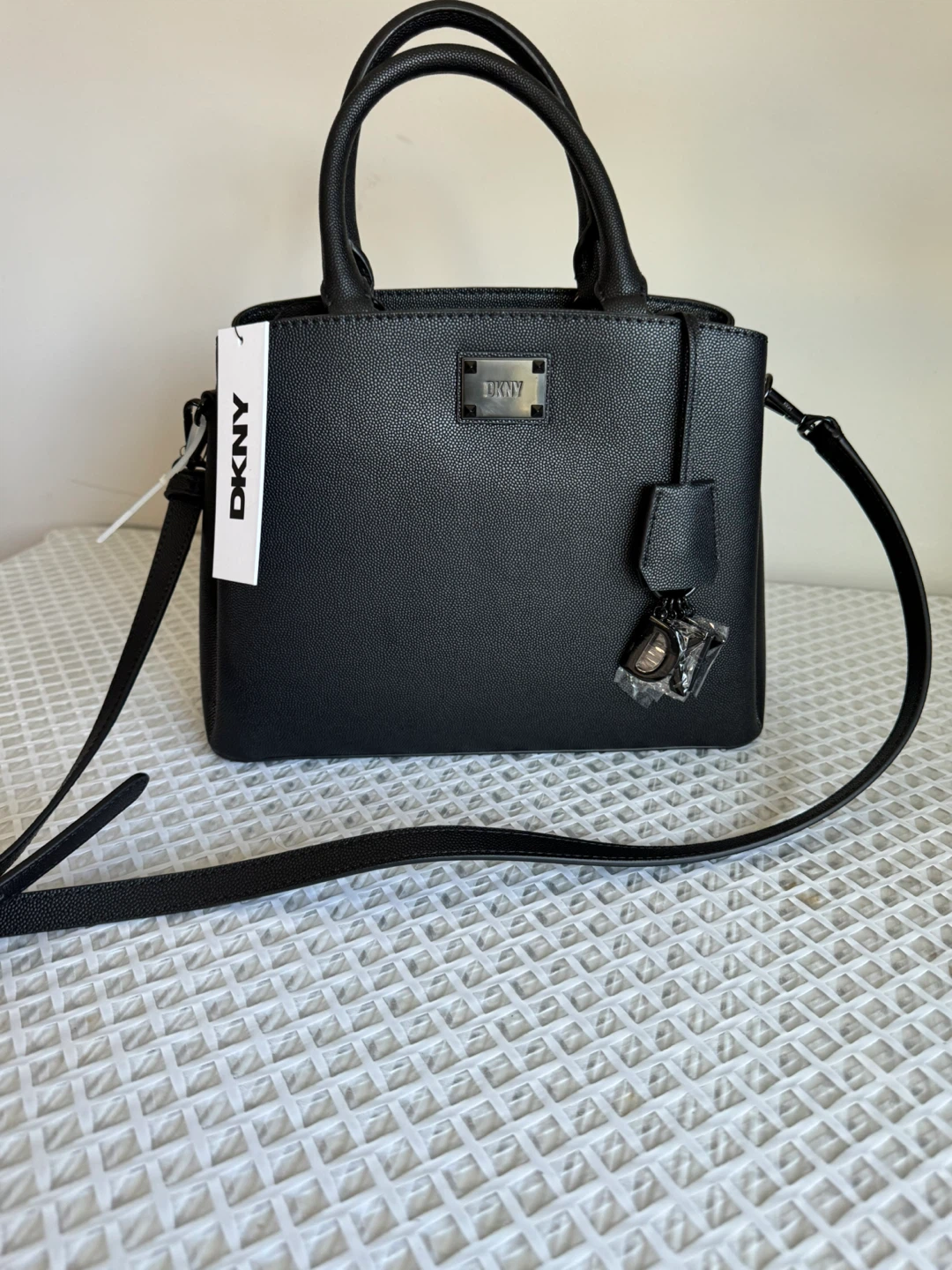 DKNY Paige MD Sat Caviar Black Handbag