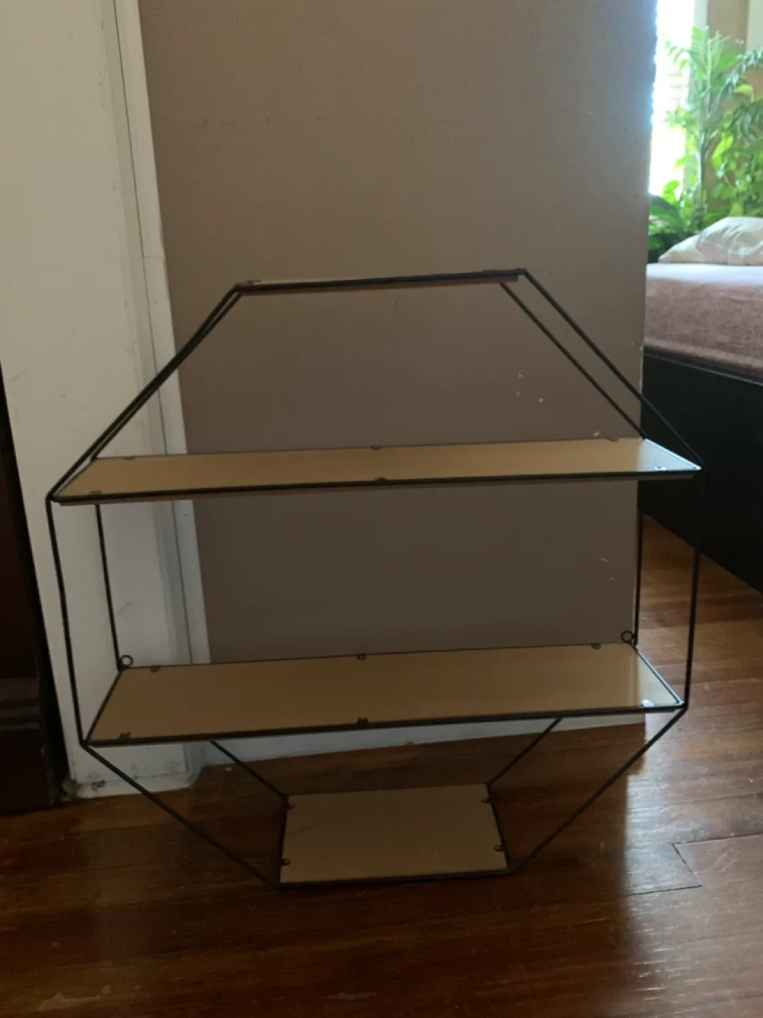 Geometric Wall Shelf - Black Metal & Wood