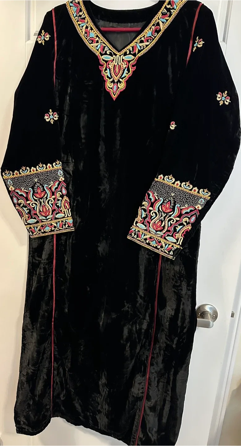 Black Velvet Embroidered Dress