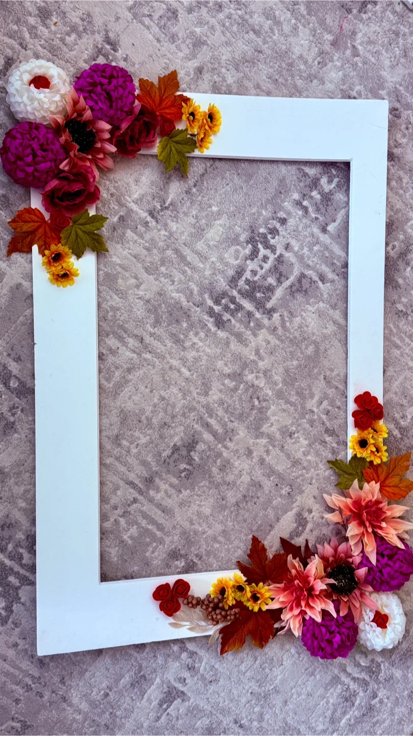 Floral Decorated White Photo Booth frame