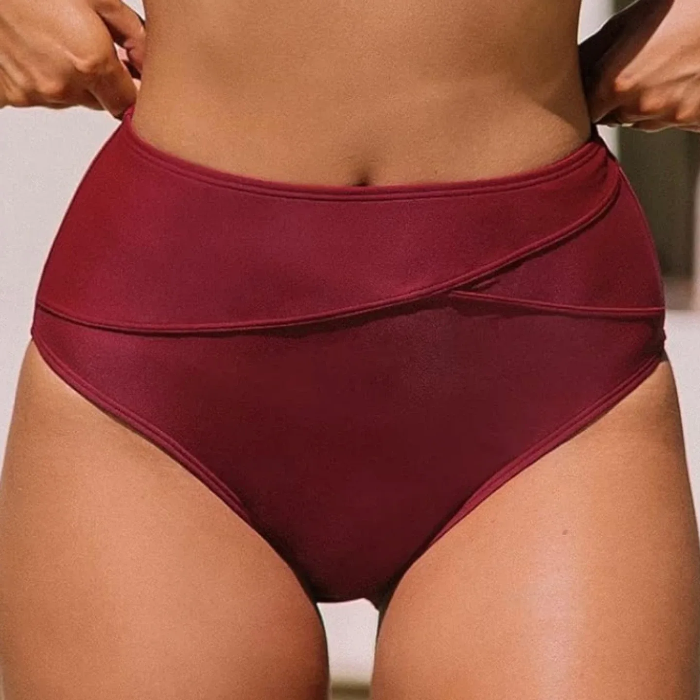 Cupshe Wine Red High Waisted Bikini Swimsuit Bottoms Size M