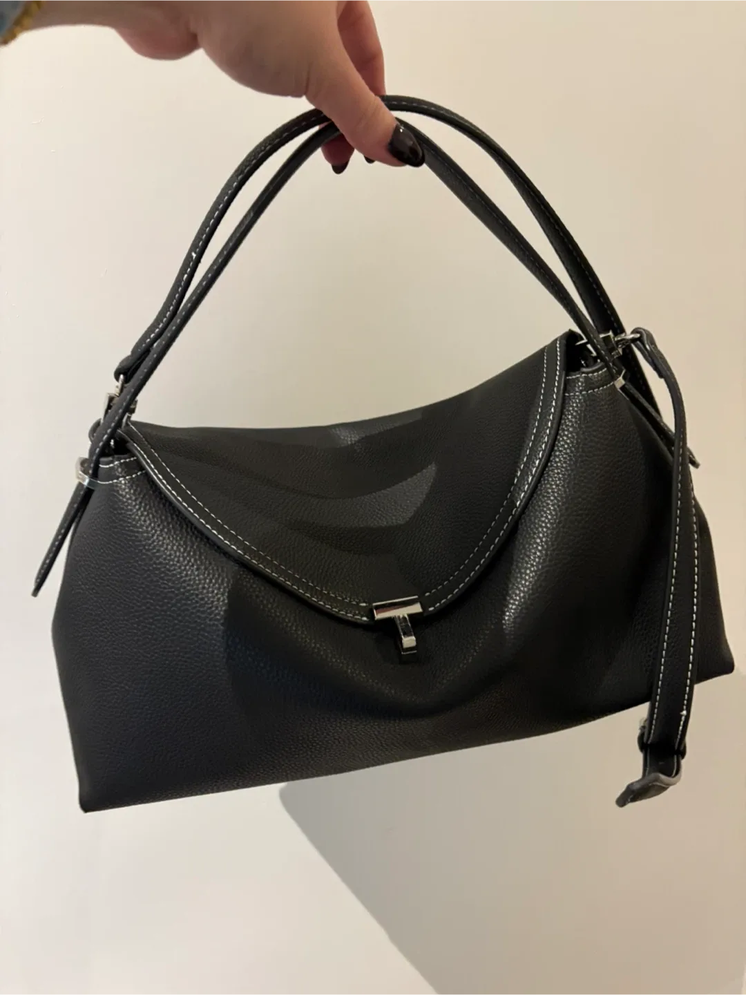 T Lock Leather Handbag