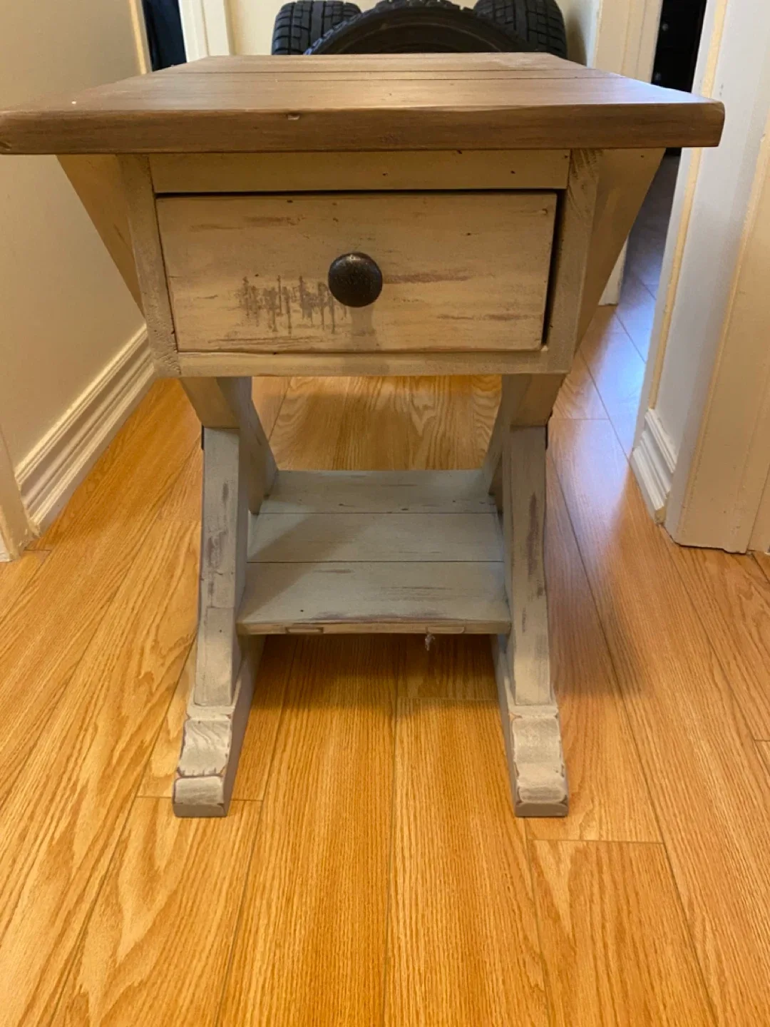 Rustic Wood End Table with Drawer