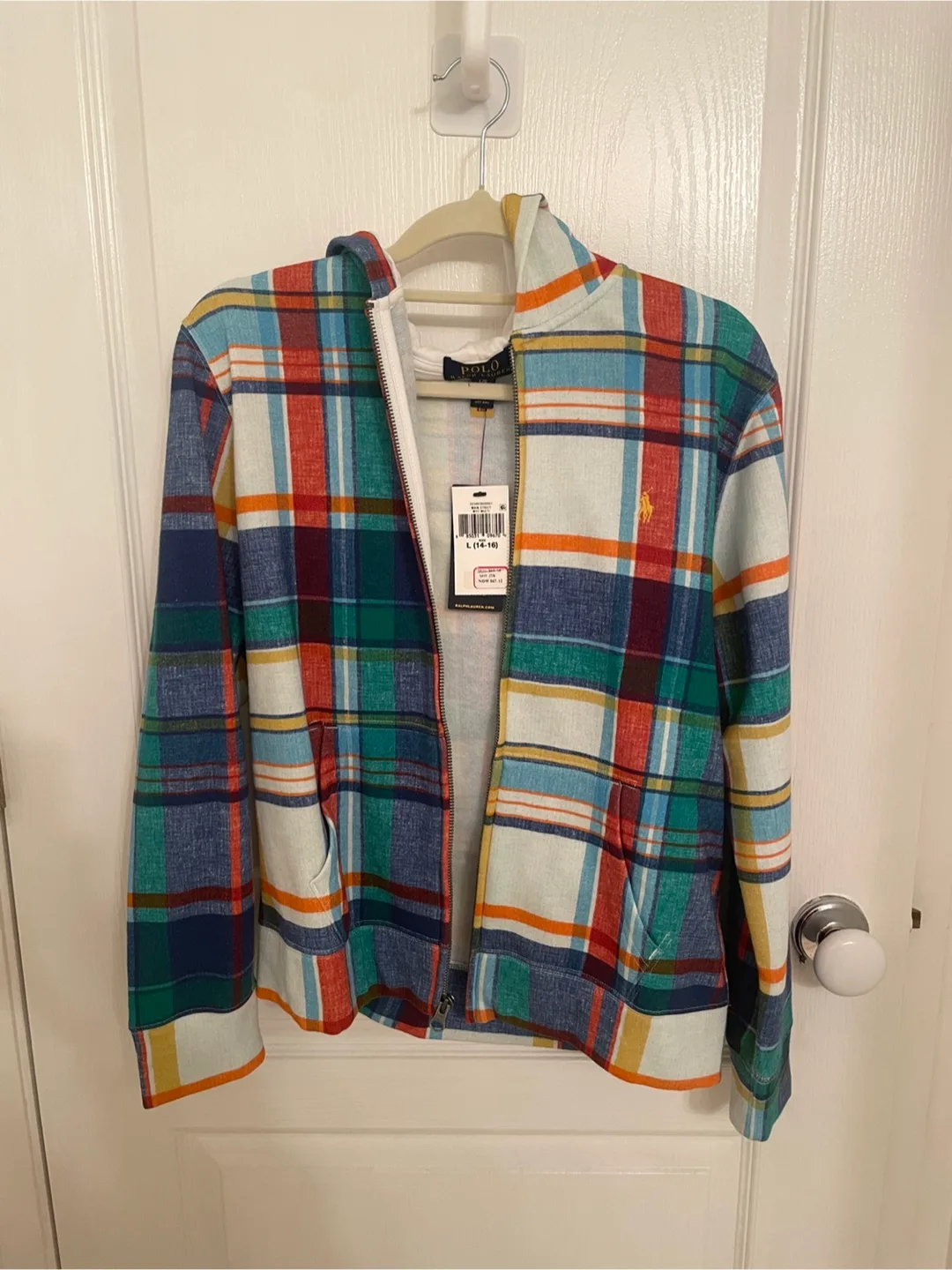 New Ralph Lauren Plaid Hoodie - Size L (14-16)