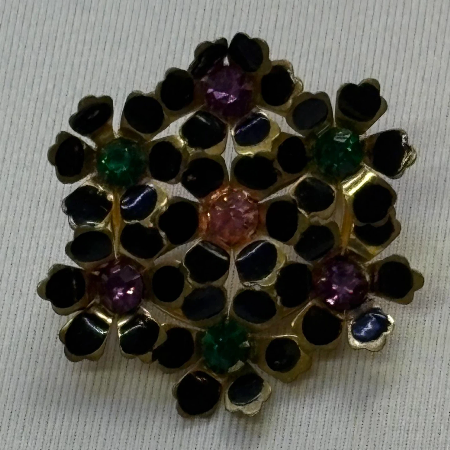 Vintage Enamel Rhinestone Flower Brooch Pin - photo 2