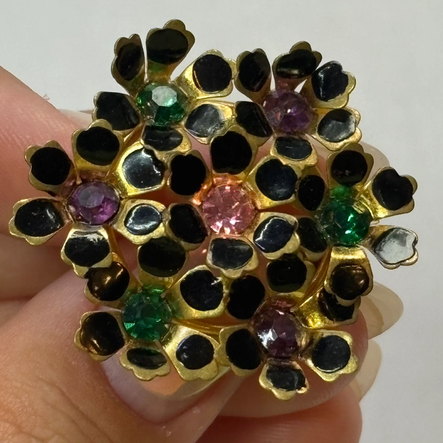 Vintage Enamel Rhinestone Flower Brooch Pin - photo 3