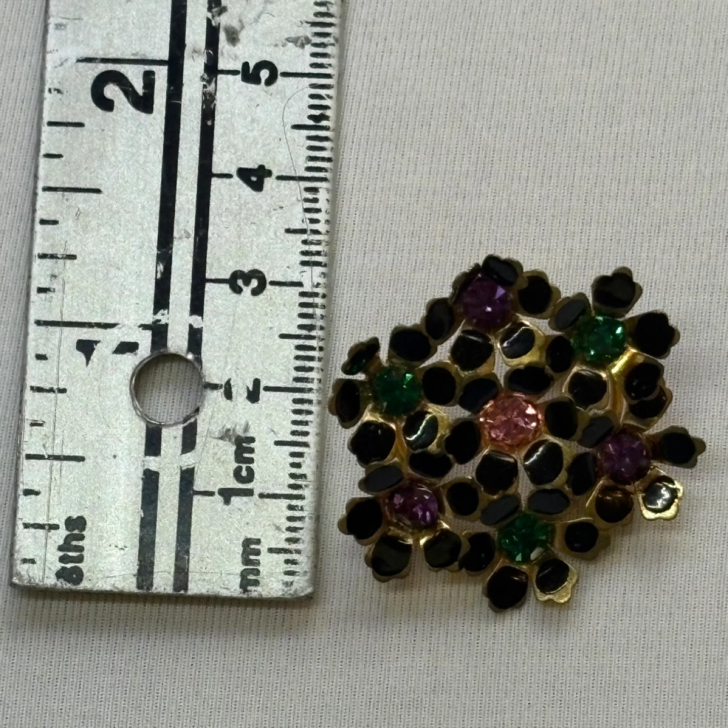 Vintage Enamel Rhinestone Flower Brooch Pin - photo 5