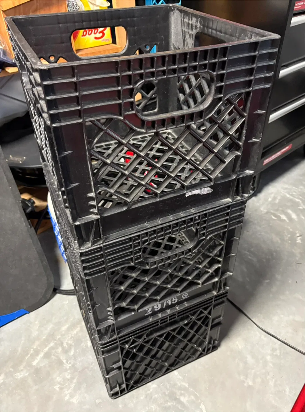 Black Plastic Milk Crates - Set of 2