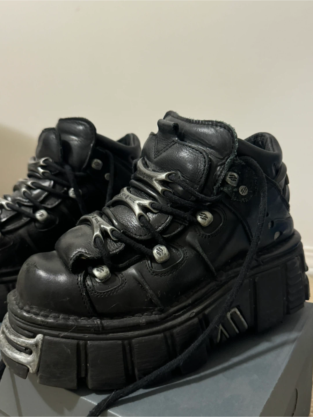 New Rock Black Leather Platform Boots - photo 2