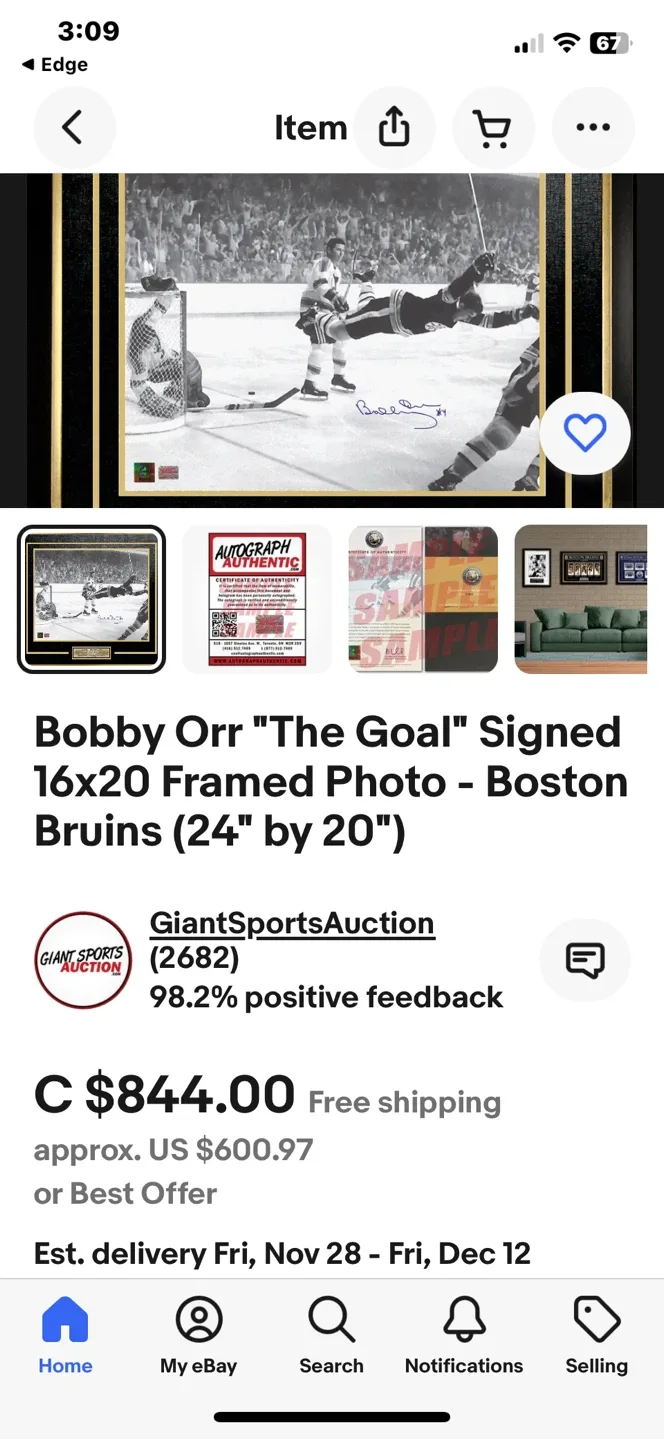 Bobby Orr Autographed Framed Photo image indicator(10)