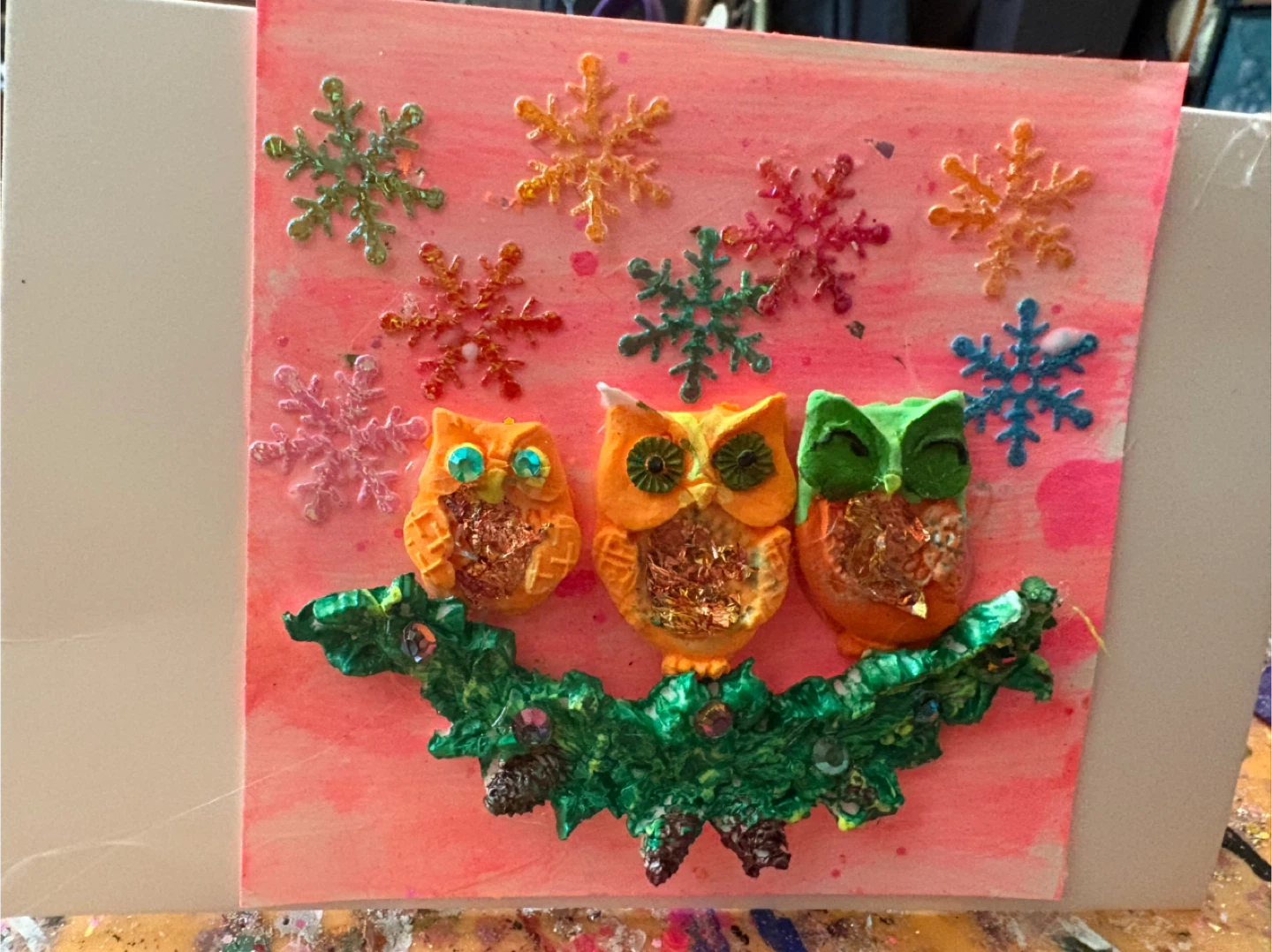Three owls greeting card