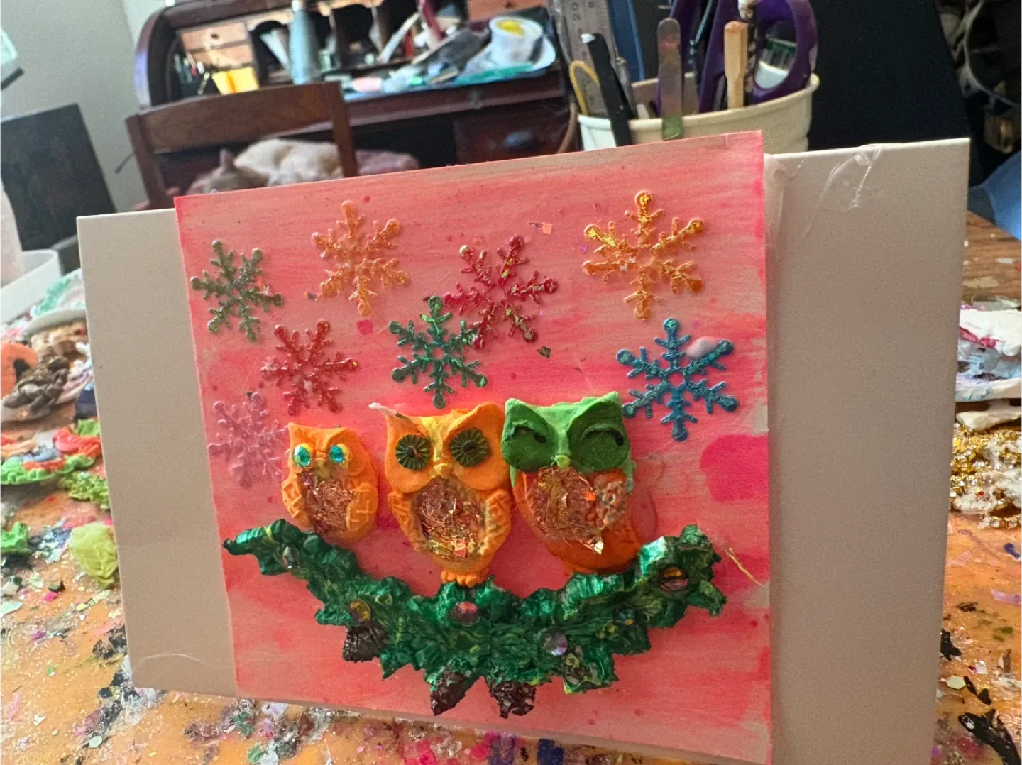 Three owls greeting card image indicator(2)