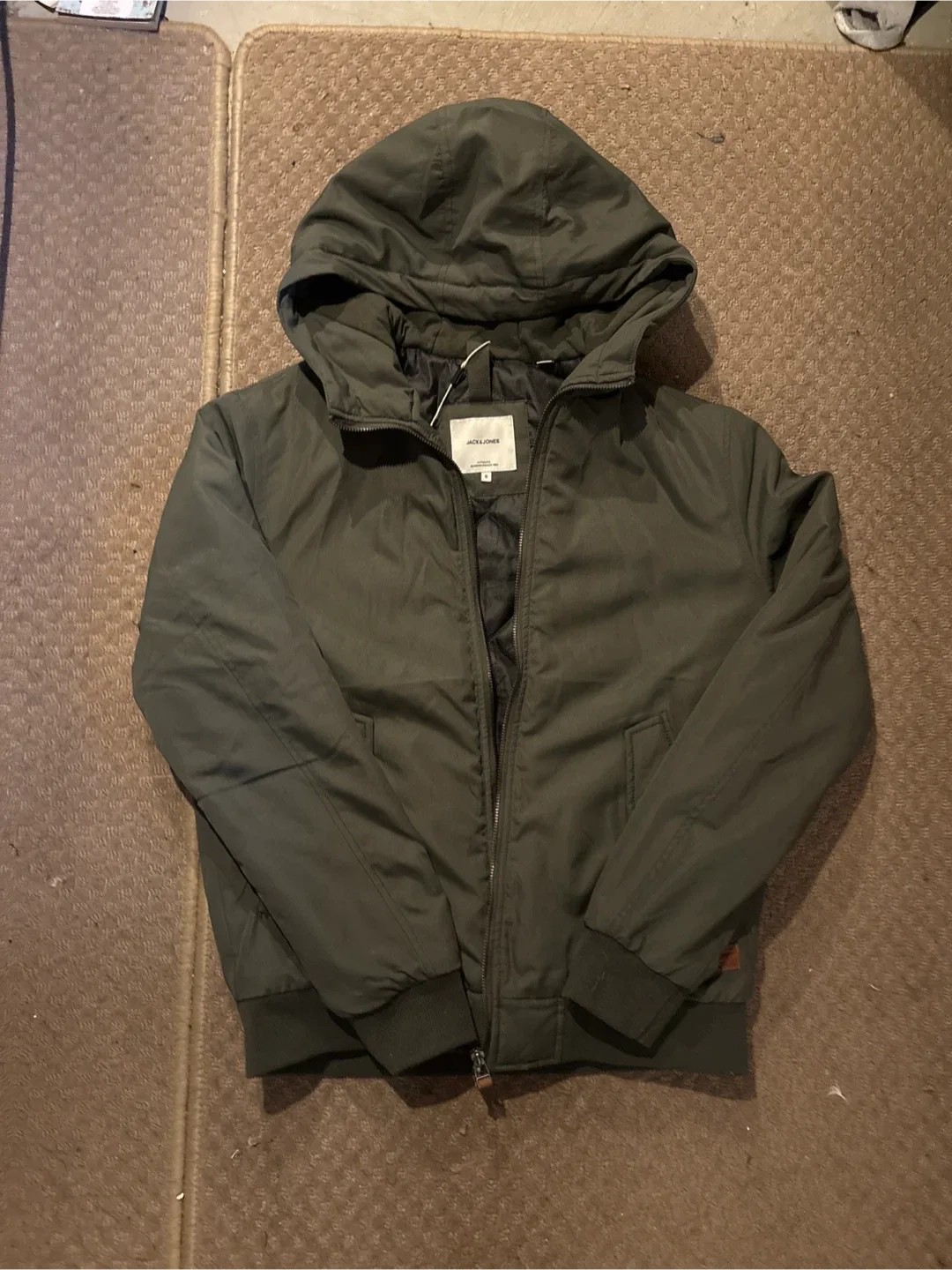 JACK&JONES Olive Green Hooded Jacket Size S