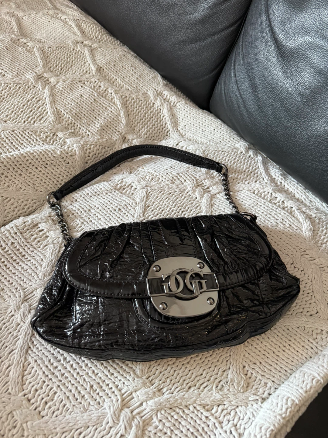 Guess Black Patent Leather Shoulder Bag
