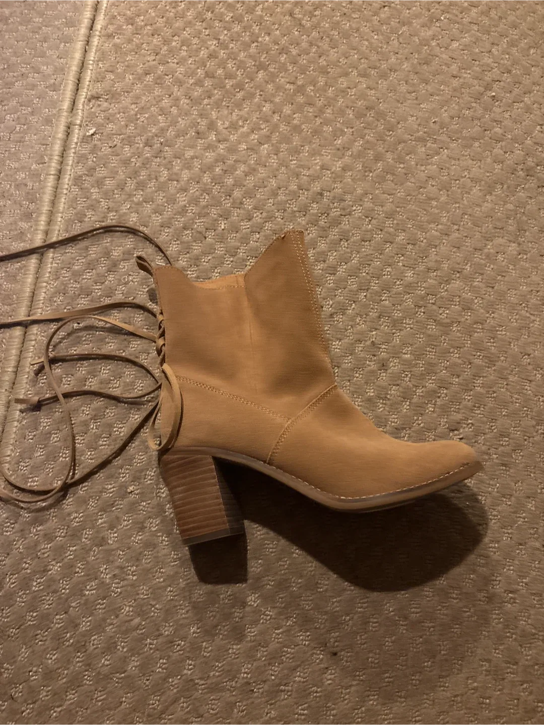 TOMS Tan Heeled Ankle Boots with Lace-Up Detail image indicator(2)