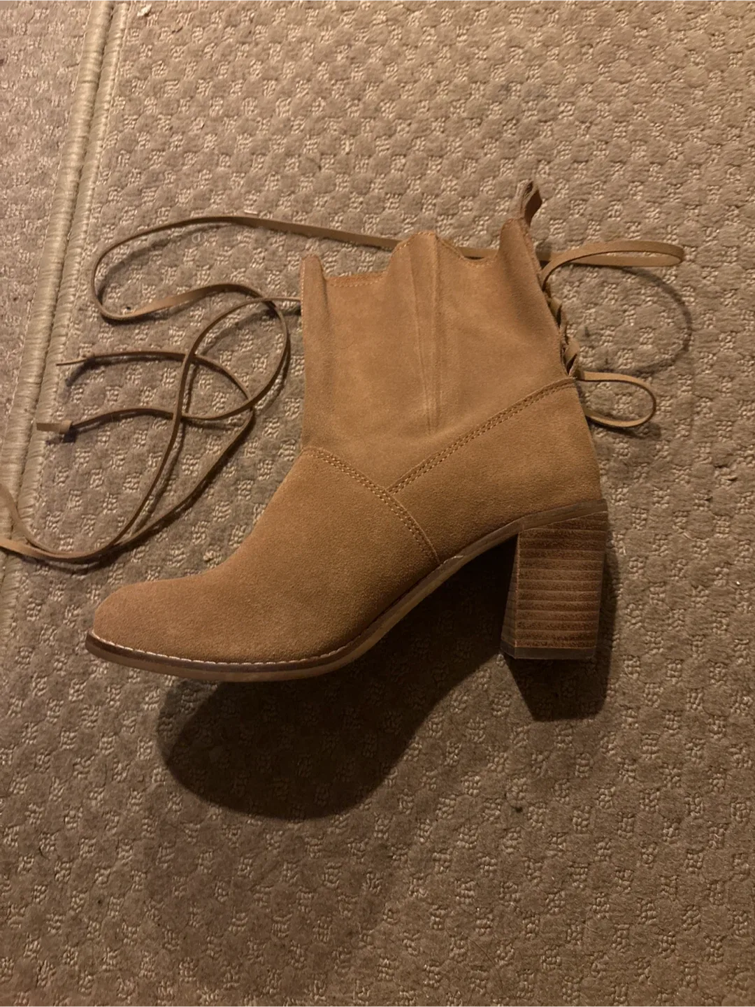 TOMS Tan Heeled Ankle Boots with Lace-Up Detail image indicator(3)