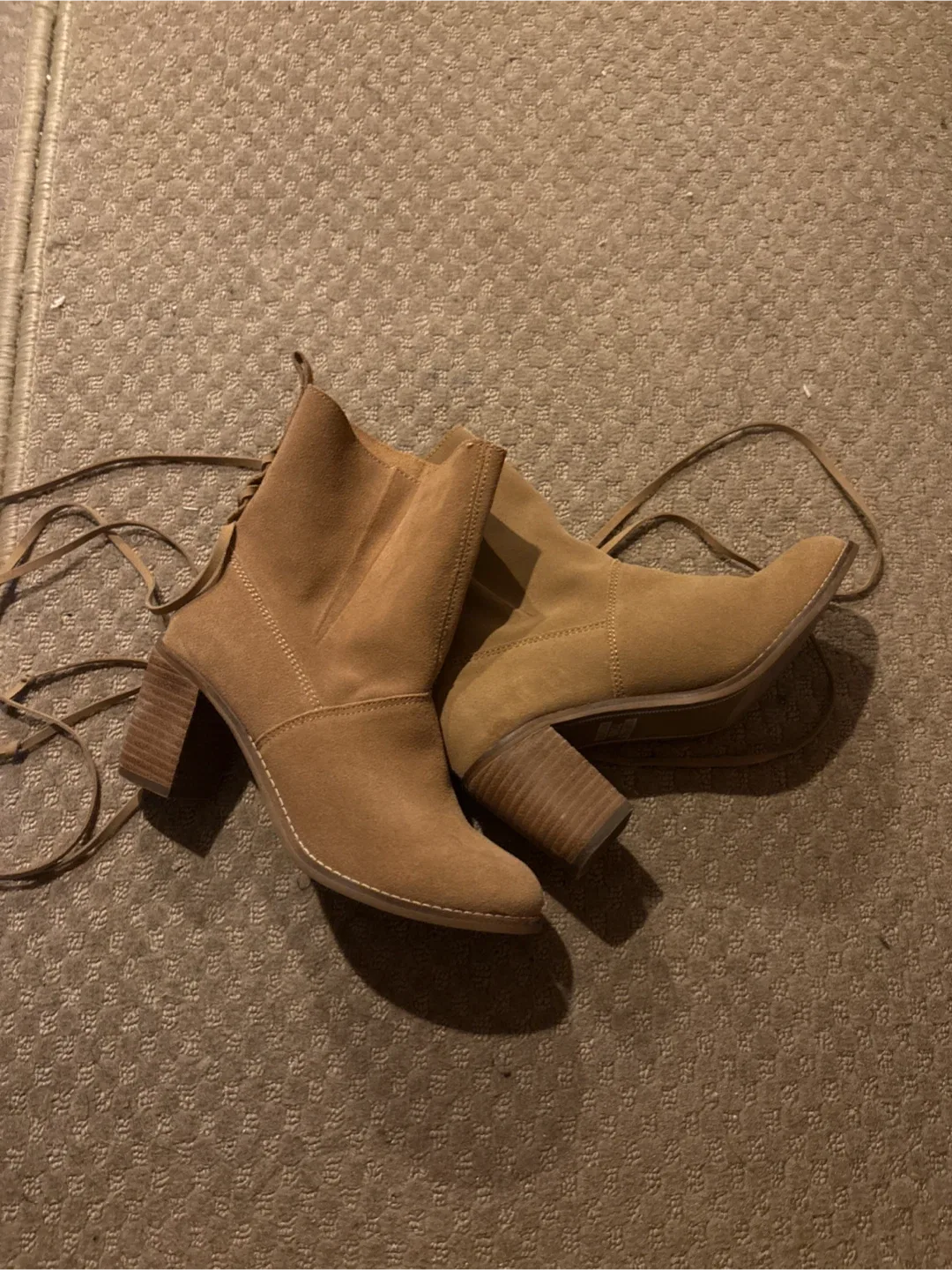 TOMS Tan Heeled Ankle Boots with Lace-Up Detail