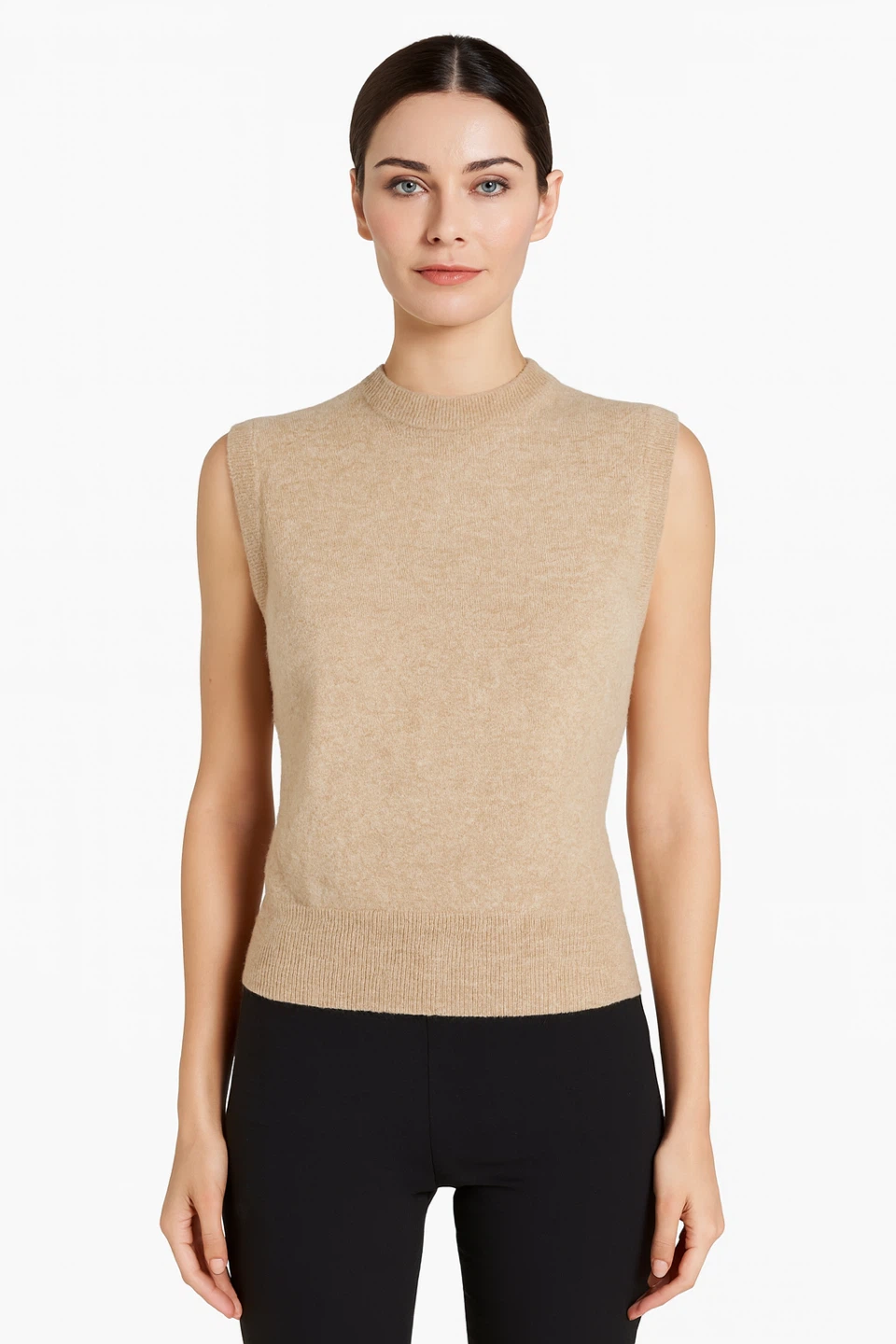 Esprit Women Sleeveless Wool Knit Sweater Vest Size M Beige