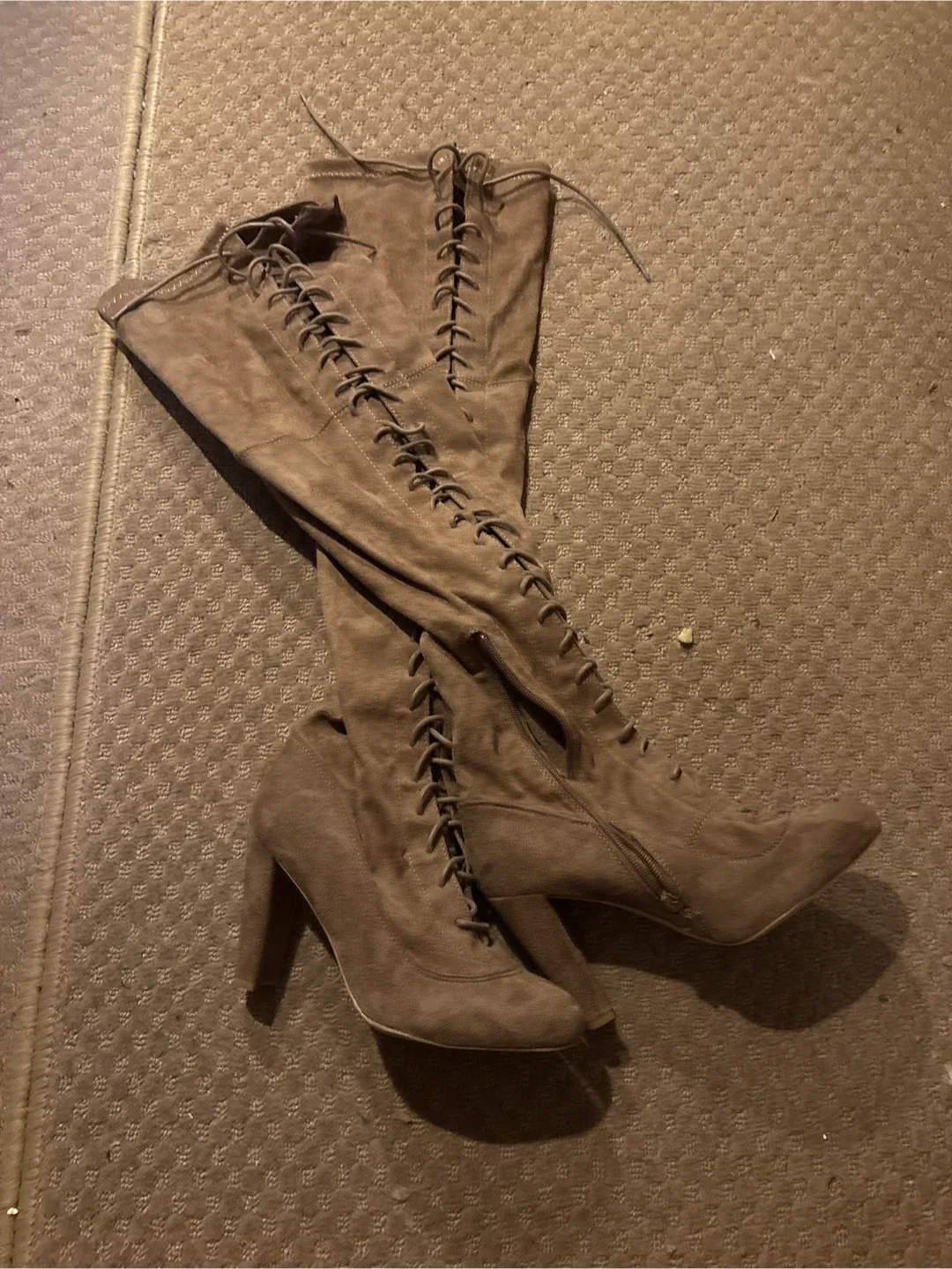 Fashion Nova Taupe Thigh High Heeled Boots