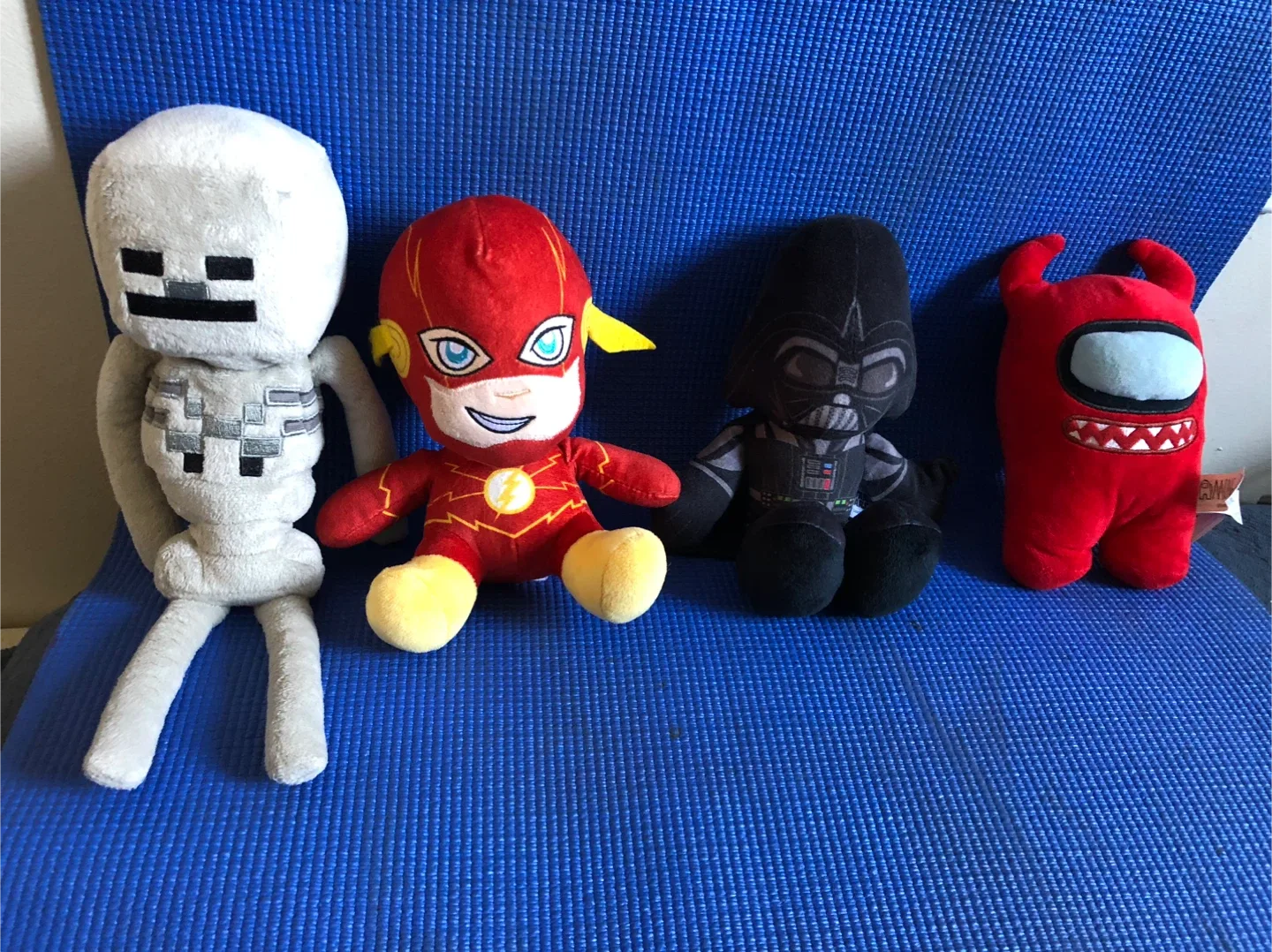 Assorted Plush Toys: Minecraft, Star Wars, Flash, Among Us