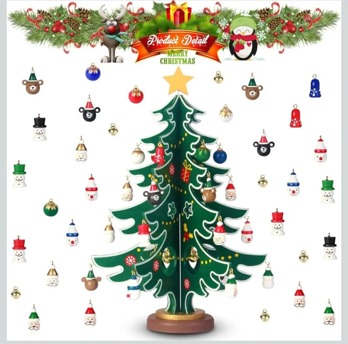 New Advent Calendar Wooden Christmas Tree with Ornaments image indicator(3)