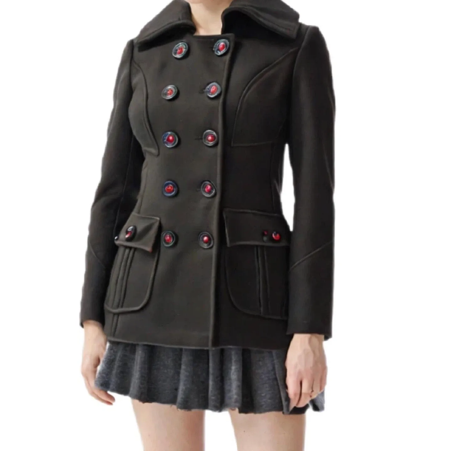 Miss Sixty Black Wool Blend Pea Coat Size XS