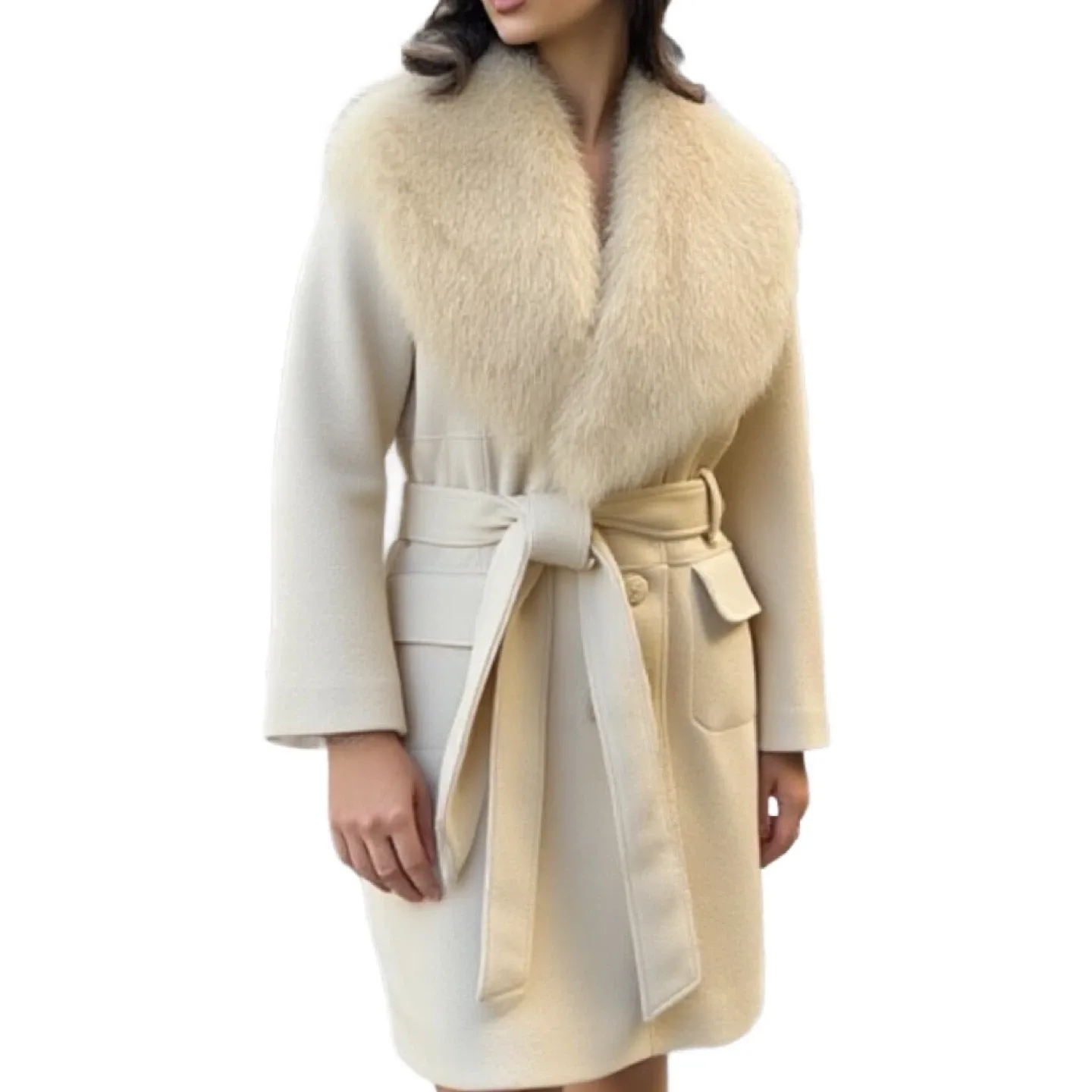 Marvin Richards Off White Fur Collar Coat Small