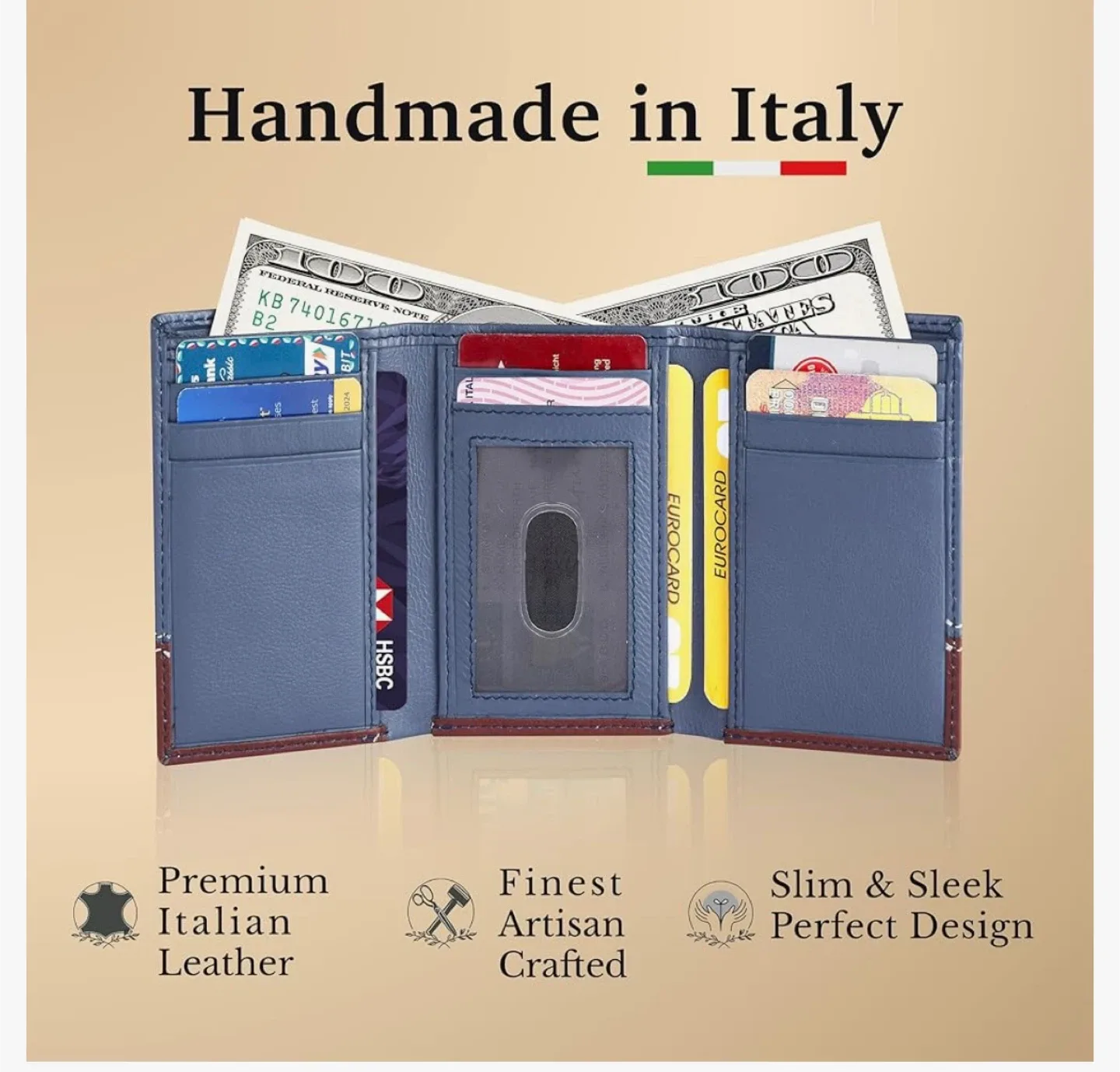 Calgari Italy Smart Trifold Wallet - Navy/Burgundy image indicator(3)