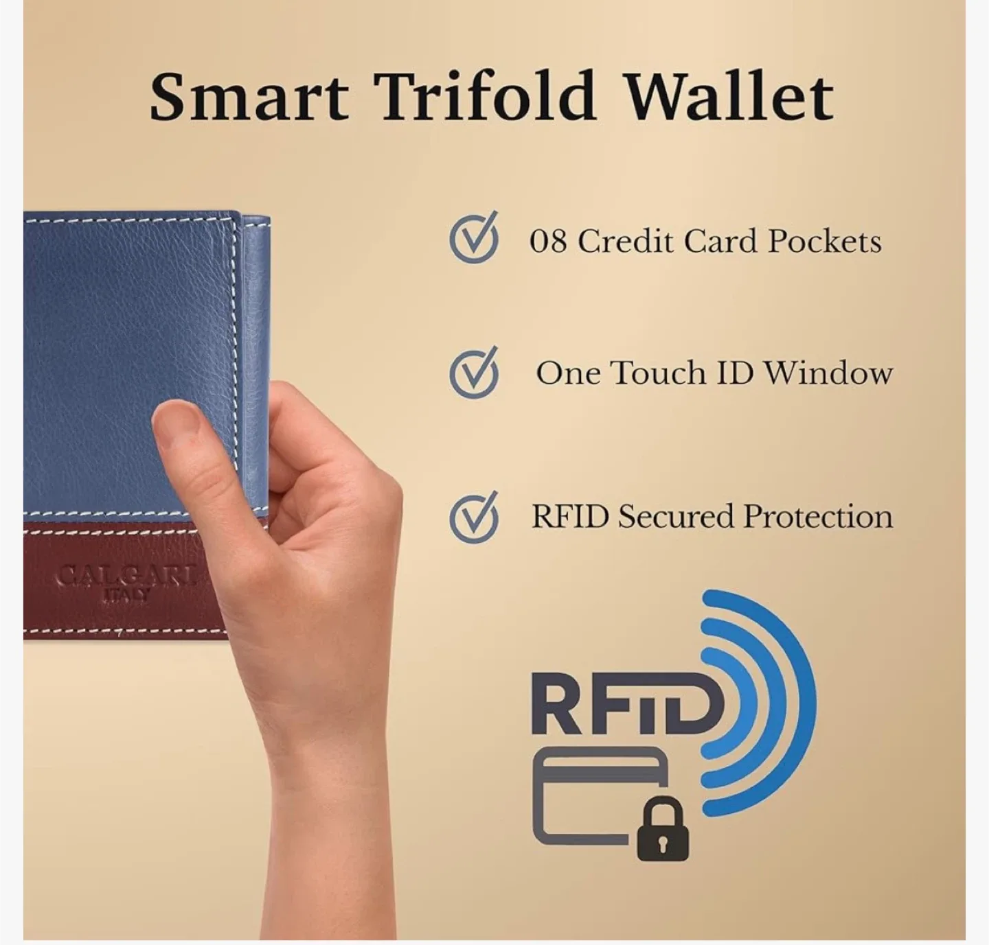 Calgari Italy Smart Trifold Wallet - Navy/Burgundy image indicator(5)