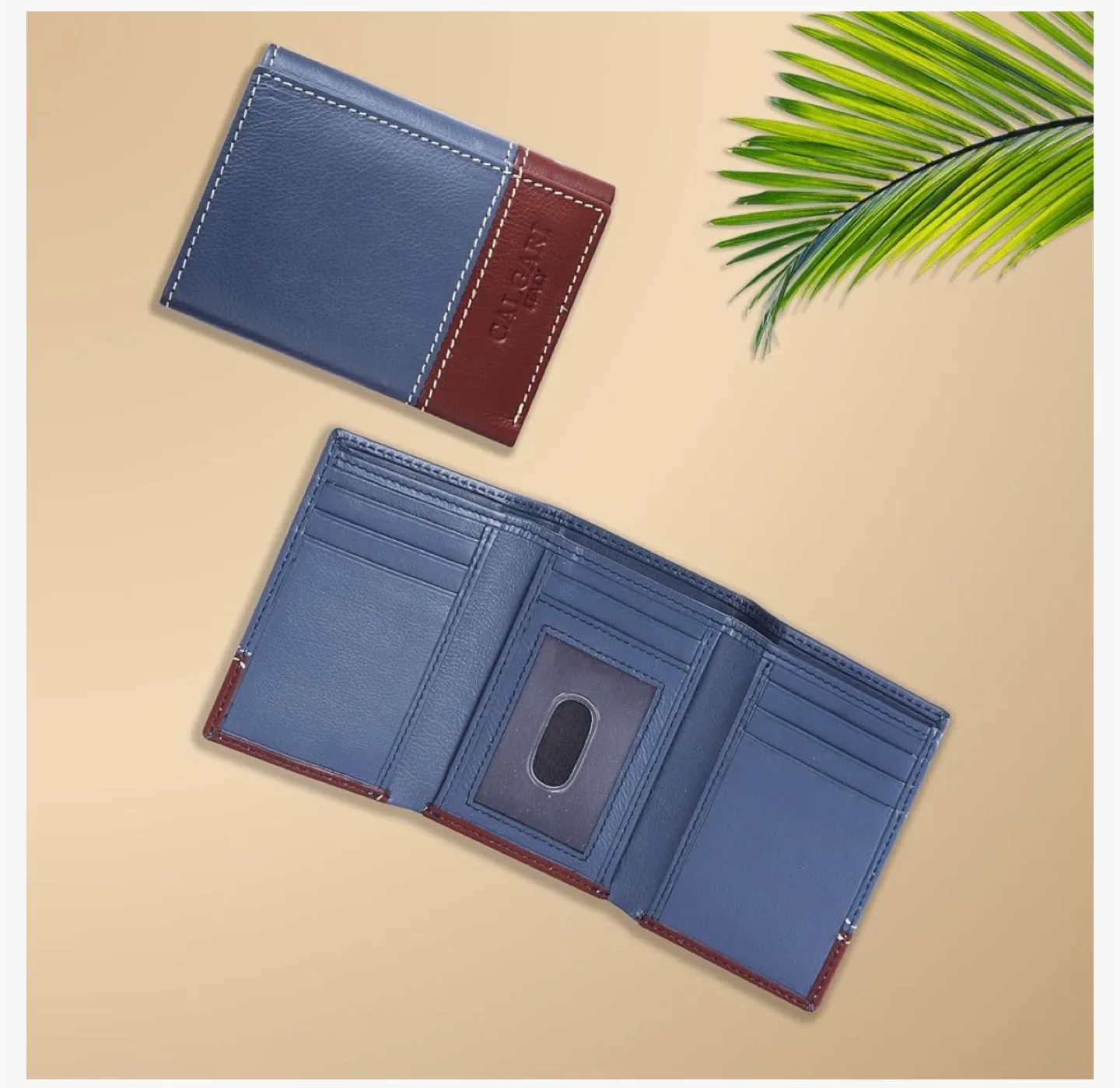 Calgari Italy Smart Trifold Wallet - Navy/Burgundy image indicator(2)