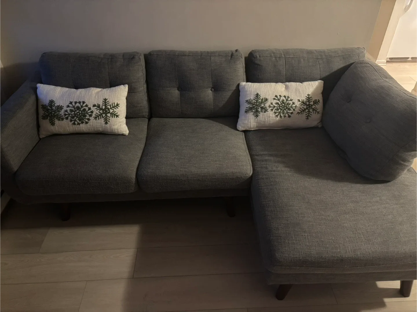 Grey Sectional Sofa with Pillows